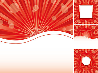 Image showing Set of red abstract background with strips and rounds