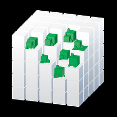 Image showing Abstract cubes isolated on the black background with green parts