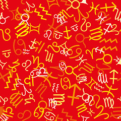 Image showing Red seamless pattern with zodiac icons