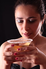 Image showing Woman and martini glass