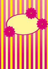 Image showing Stripped background with flowers and frame for text