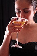 Image showing Woman and martini glass