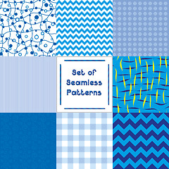 Image showing Set of abstract seamless backgrounds with blue pattern