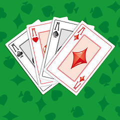 Image showing Background with four aces on green  greencloth