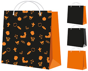 Image showing Set of shopping bags: black and orange, and with the Halloween pattern