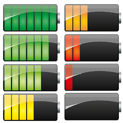 Image showing Set of Battery charge showing stages of power running low and full