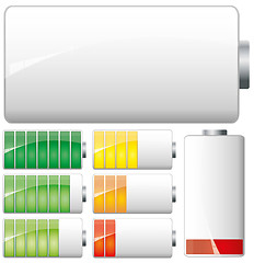 Image showing Set of White Batteries charge showing stages of power running low and full