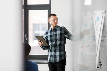 Image showing man showing tablet pc to creative team at office