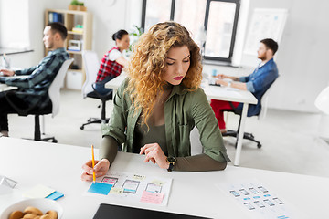 Image showing creative woman working on user interface at office