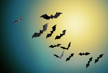 Image showing bats flying over moonlight in night sky background