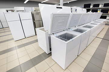 Image showing rows of freezers and refrigerators in appliance store