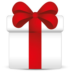 Image showing White gift box with red ribbon