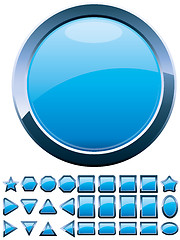 Image showing Set of 28 shiny blue glass buttons, glossy icons, web spheres