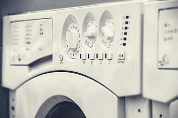 Image showing washing mashines closeup in appliance store