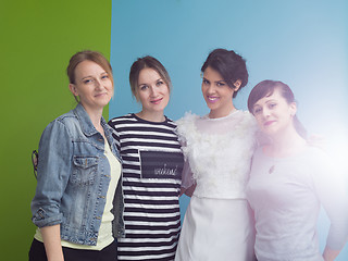 Image showing Bride with bridesmaids on the wedding day