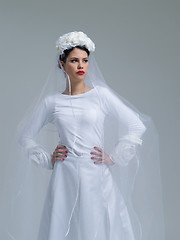 Image showing young bride in a wedding dress with a veil