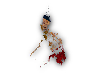 Image showing Map and flag of the Philippines on rusty metal