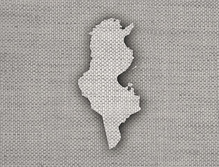 Image showing Map of Tunisia on old linen