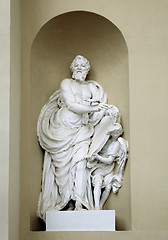 Image showing Statue of st Mathew on St. Stanislaus and St Ladislaus cathedral in Vilnius