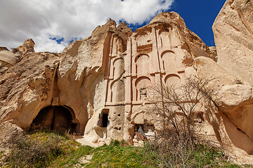 Image showing Ancient temple in stone cliffs