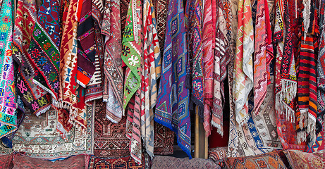 Image showing Oriental carpets in street market