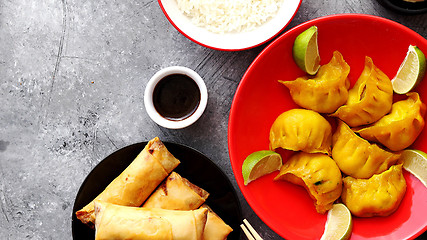 Image showing Chinese food set on stone table