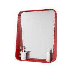 Image showing Red bathroom mirror