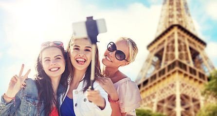 Image showing group of smiling women taking selfie in paris