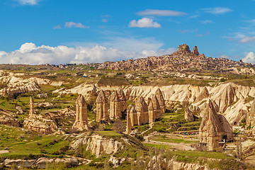 Image showing Fairy houses stone cliffs and Uchisar natural stone fortress