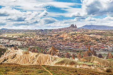 Image showing Fairy houses stone cliffs and Uchisar natural stone fortress