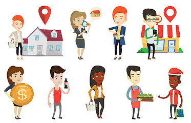 Image showing Vector set of shopping people characters.