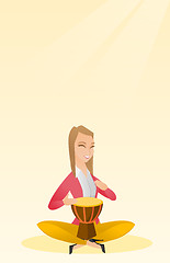 Image showing Woman playing the ethnic drum vector illustration.