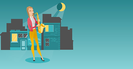 Image showing Musician playing on saxophone vector illustration.