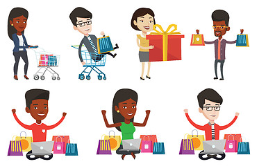 Image showing Vector set of shopping people characters.