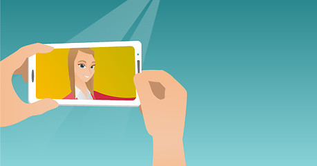 Image showing Young woman making selfie vector illustration.