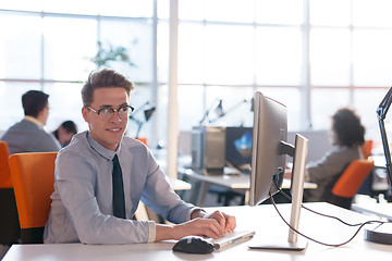 Image showing businessman working using a computer in startup office