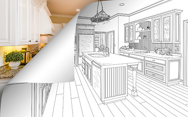 Image showing Kitchen Drawing Page Corner Flipping with Photo Behind