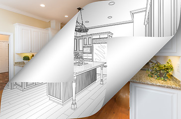 Image showing Kitchen Drawing Page Corners Flipping with Photo Behind