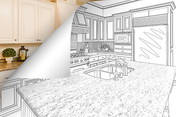 Image showing Kitchen Drawing Page Corner Flipping with Photo Behind
