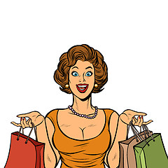 Image showing woman shopping on sale. Isolate on white background