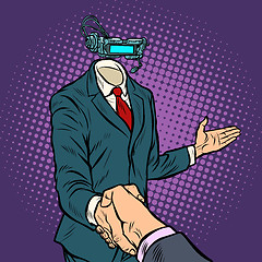 Image showing businessman shaking hands in virtual reality, a template without