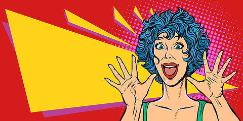 Image showing surprise woman, pop art style woman 80s