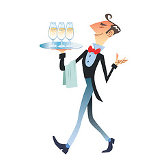 Image showing waiter carries champagne