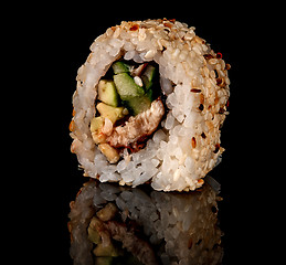 Image showing Single sushi roll california rotated