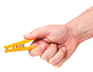 Image showing Hand with color clothespin