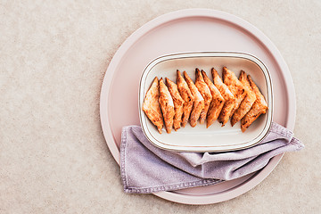 Image showing Cheese pies on a pink tray