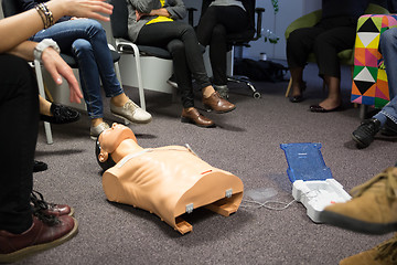 Image showing CPR course using automated external defibrillator device, AED.