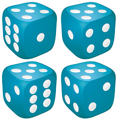 Image showing Set of blue casino craps, dices with five points, dots number on top