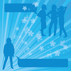 Image showing Little or teenage girls silhouettes on blue background