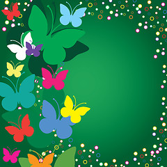 Image showing Green  background with butterflies